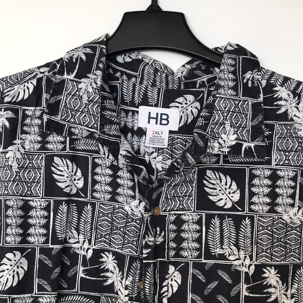 🔘 XXL tall black and white Hawaiian shirt 🔘
